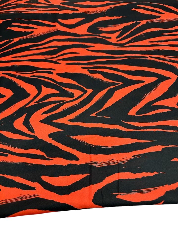 Turuncu Zebra Desen Elbiselik Gömleklik Krep Kumaş