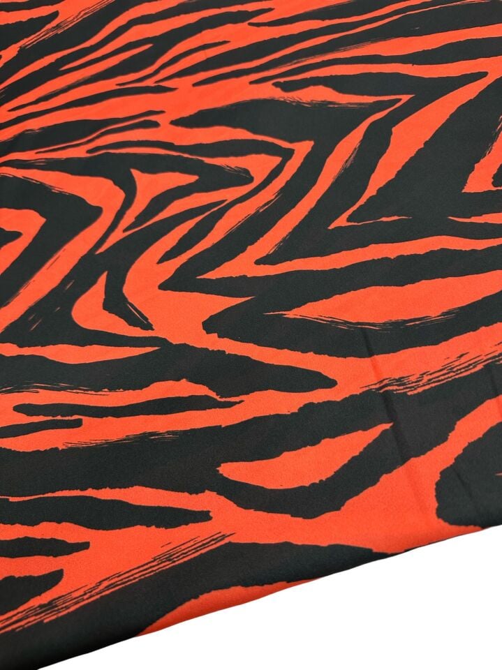 Turuncu Zebra Desen Elbiselik Gömleklik Krep Kumaş