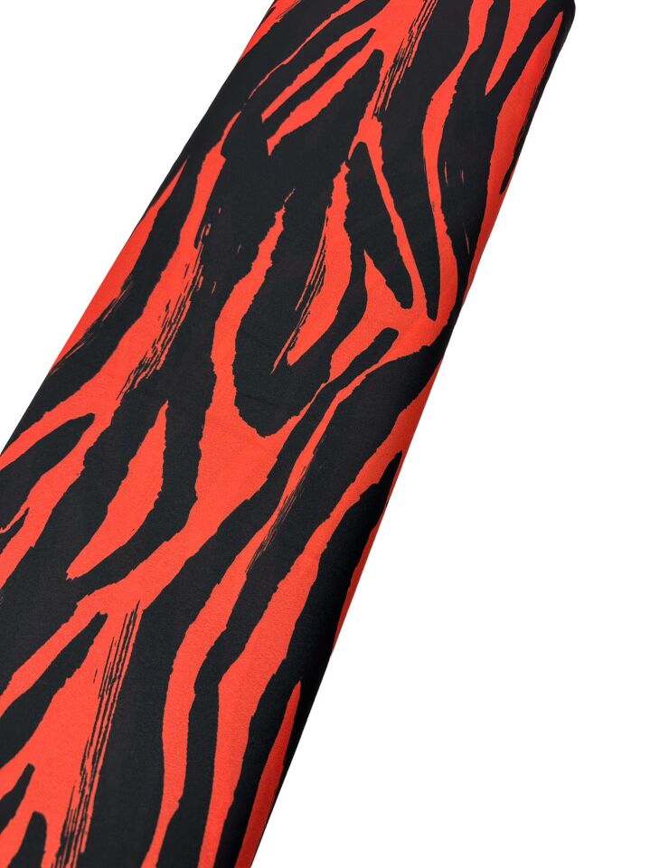 Turuncu Zebra Desen Elbiselik Gömleklik Krep Kumaş