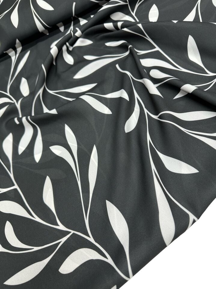 Yaprak Desen Elbiselik Gömleklik Krep Kumaş