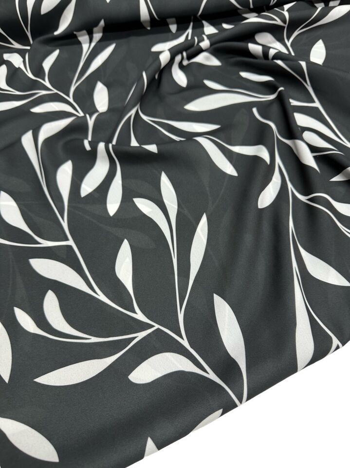 Yaprak Desen Elbiselik Gömleklik Krep Kumaş