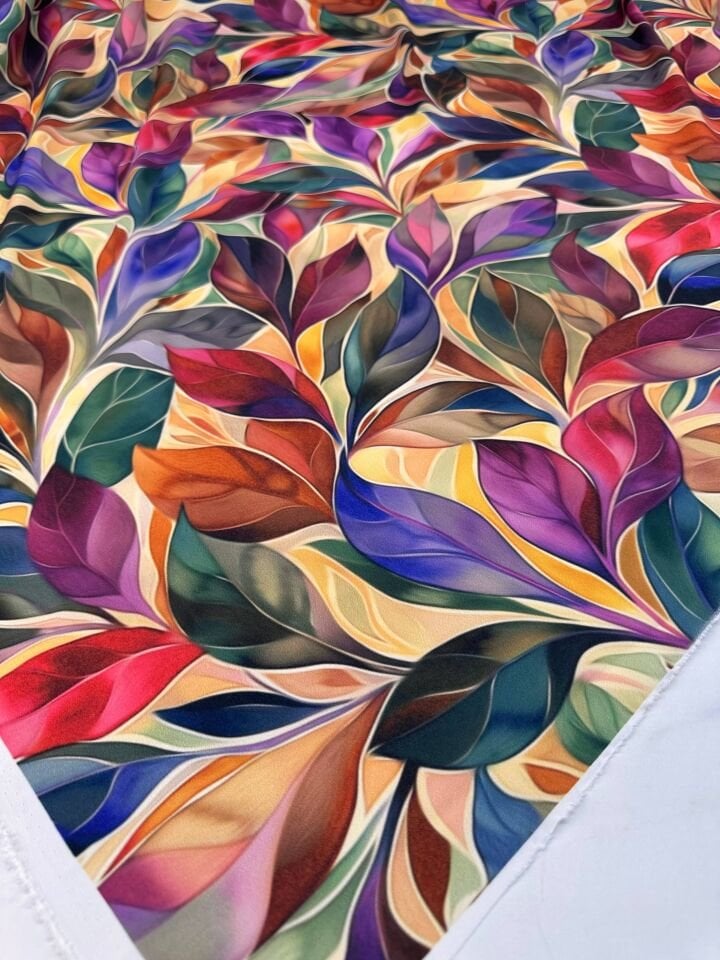 Yaprak Desenli Krep Kumaş Elbise Etek Gömlek Şalvar