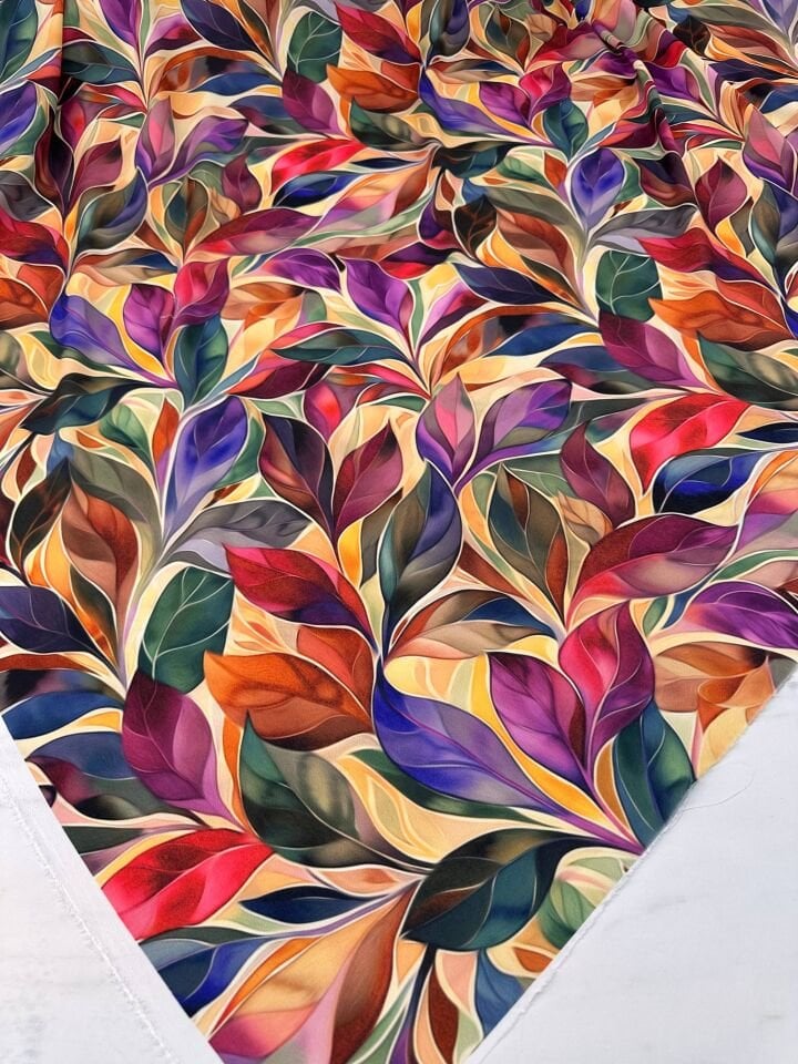 Yaprak Desenli Krep Kumaş Elbise Etek Gömlek Şalvar