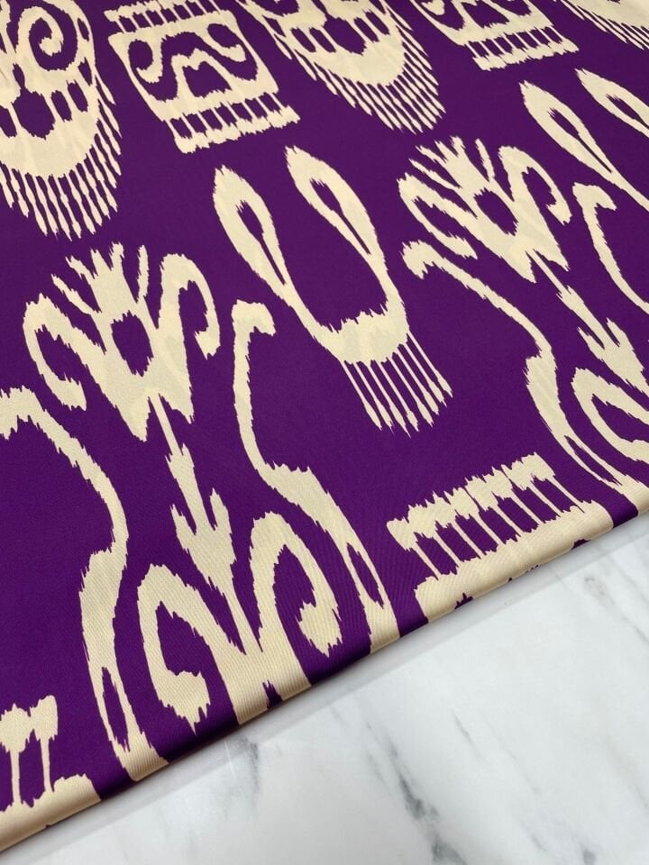 Mor İkat Desen Elbiselik Gömleklik Tivil Saten Kumaş