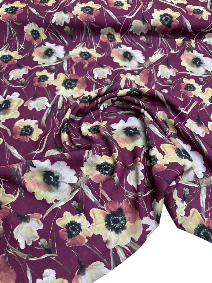 Geranium Desen Elbiselik Gömleklik Krep Kumaş