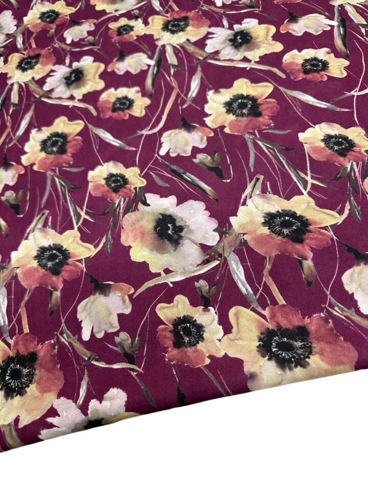 Geranium Desen Elbiselik Gömleklik Krep Kumaş