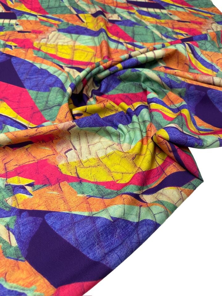 Renkli Desen Elbiselik Gömleklik Krep Kumaş