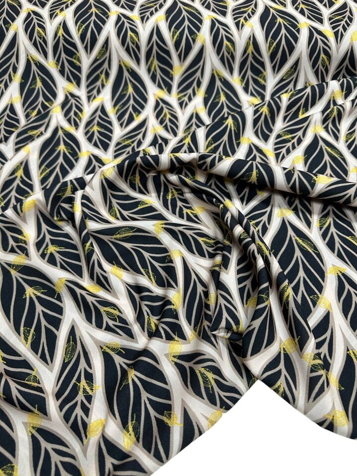 Yaprak Desen Elbiselik Gömleklik Krep Kumaş