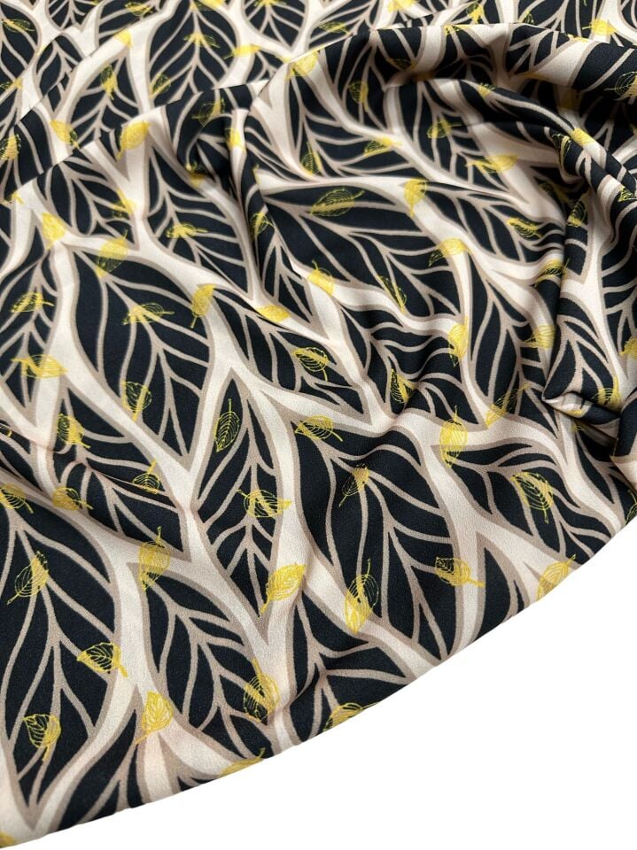 Yaprak Desen Elbiselik Gömleklik Krep Kumaş
