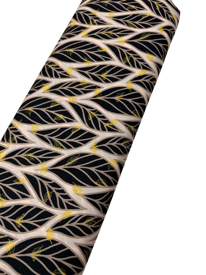 Yaprak Desen Elbiselik Gömleklik Krep Kumaş