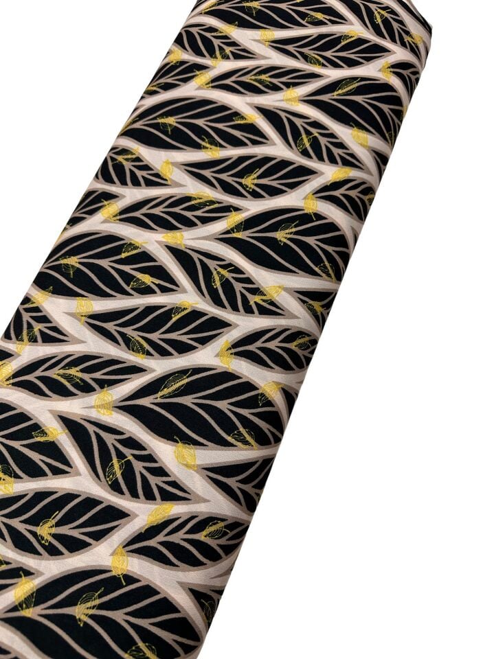 Yaprak Desen Elbiselik Gömleklik Krep Kumaş