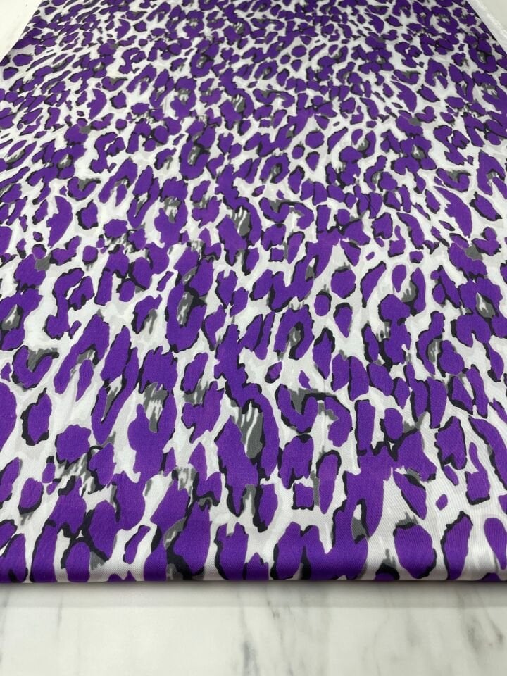 Mor Leopar Desen Elbiselik Gömleklik Tivil Saten Kumaş