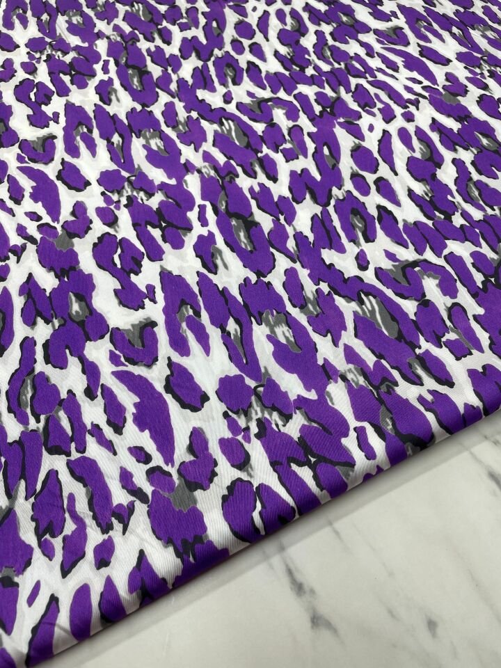 Mor Leopar Desen Elbiselik Gömleklik Tivil Saten Kumaş