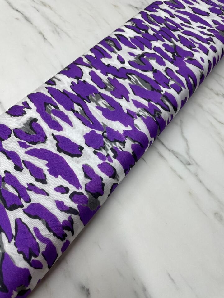 Mor Leopar Desen Elbiselik Gömleklik Tivil Saten Kumaş
