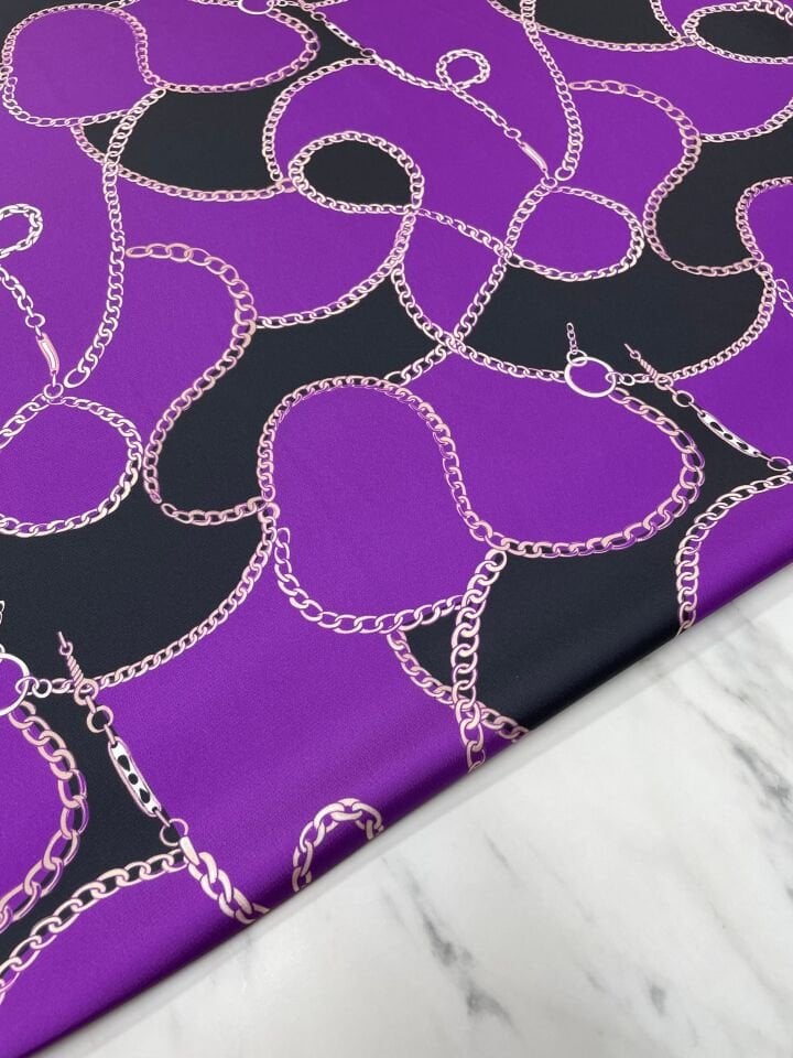 Mor Zincir Desen Elbiselik Gömleklik Tivil Saten Kumaş