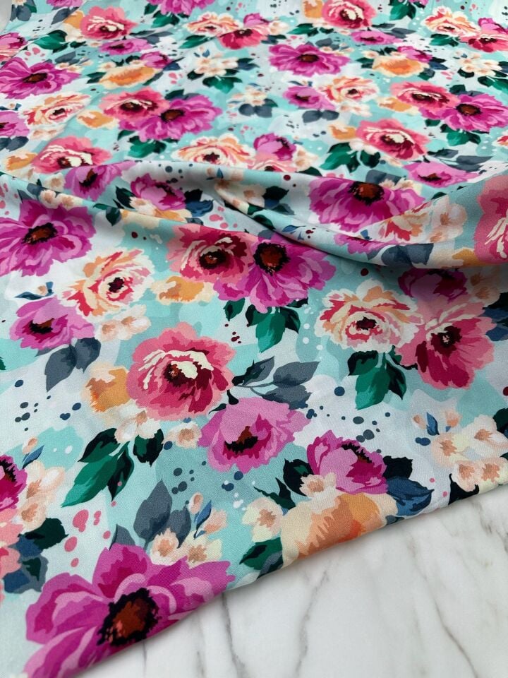 Dijital Baskı Bambu Elbiselik Viskon Kumaş