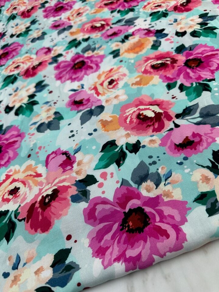 Dijital Baskı Bambu Elbiselik Viskon Kumaş