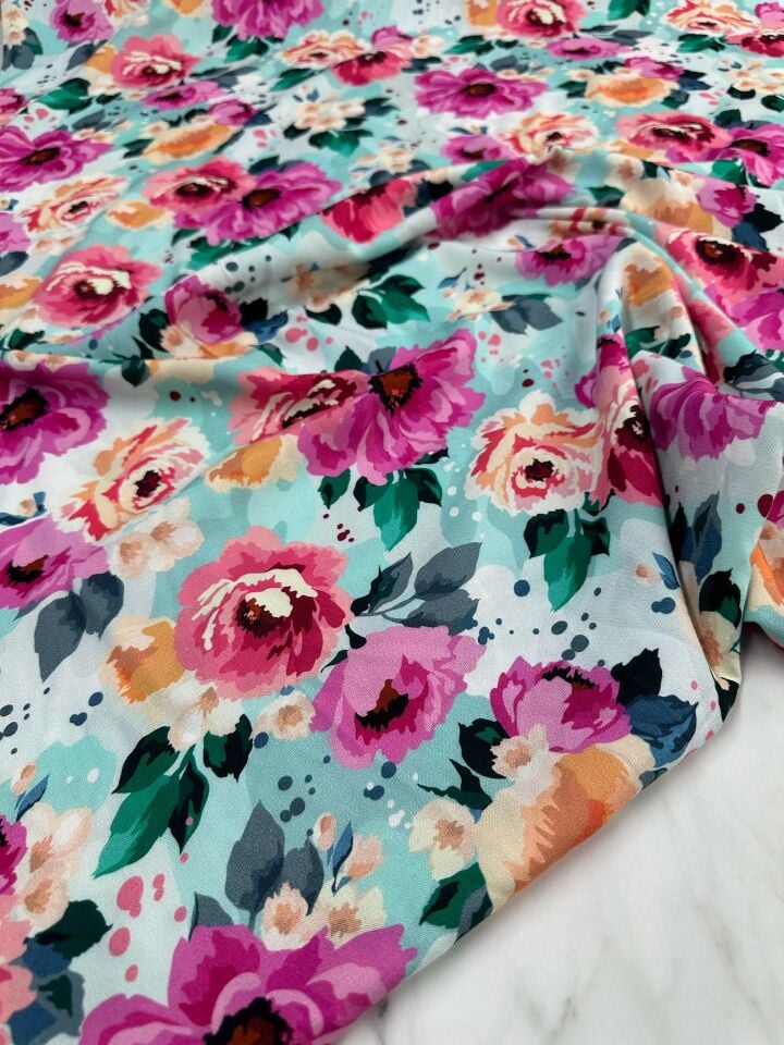 Dijital Baskı Bambu Elbiselik Viskon Kumaş