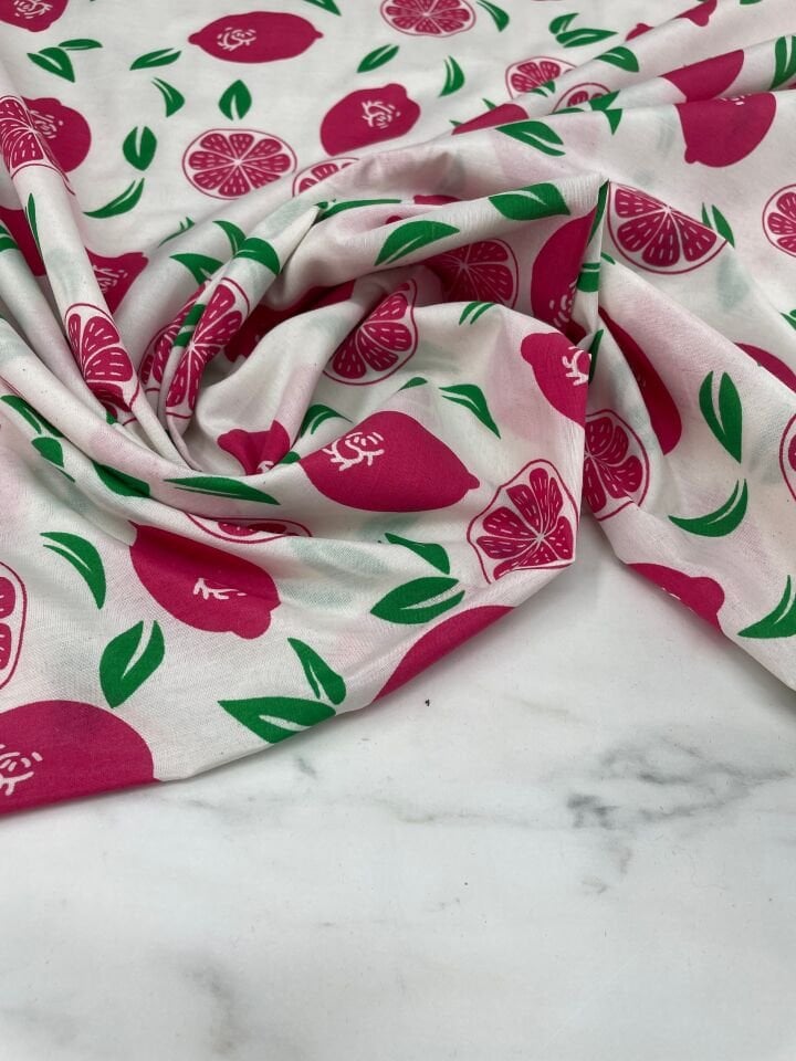 Limon Desen Ebiselik Pamuklu Poplin Kumaş