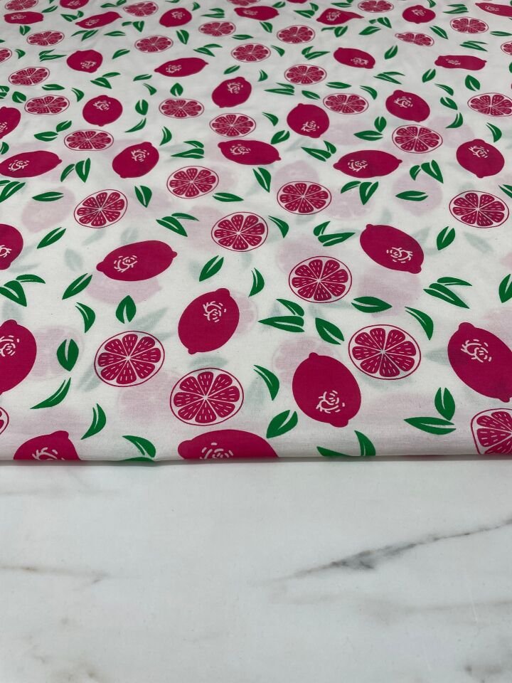 Limon Desen Ebiselik Pamuklu Poplin Kumaş