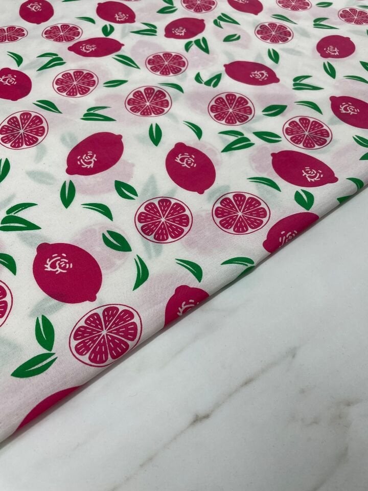 Limon Desen Ebiselik Pamuklu Poplin Kumaş