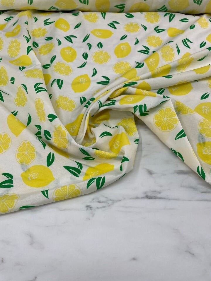 Limon Desen Ebiselik Pamuklu Poplin Kumaş